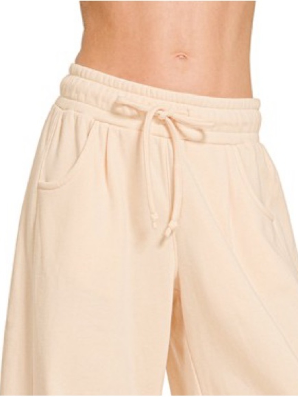 Zenana Outfitters light beige fleece barrel leg sweatpants - Picture 2 of 2